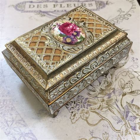 primitive antique metal trinket box with lid ornate border|antique trinket boxes.